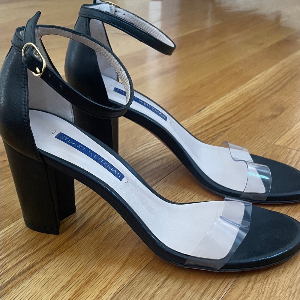 Stuart Weitzman Black and Clear Block Heels